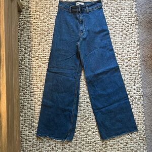 Zara high rise wide leg denim wash jean